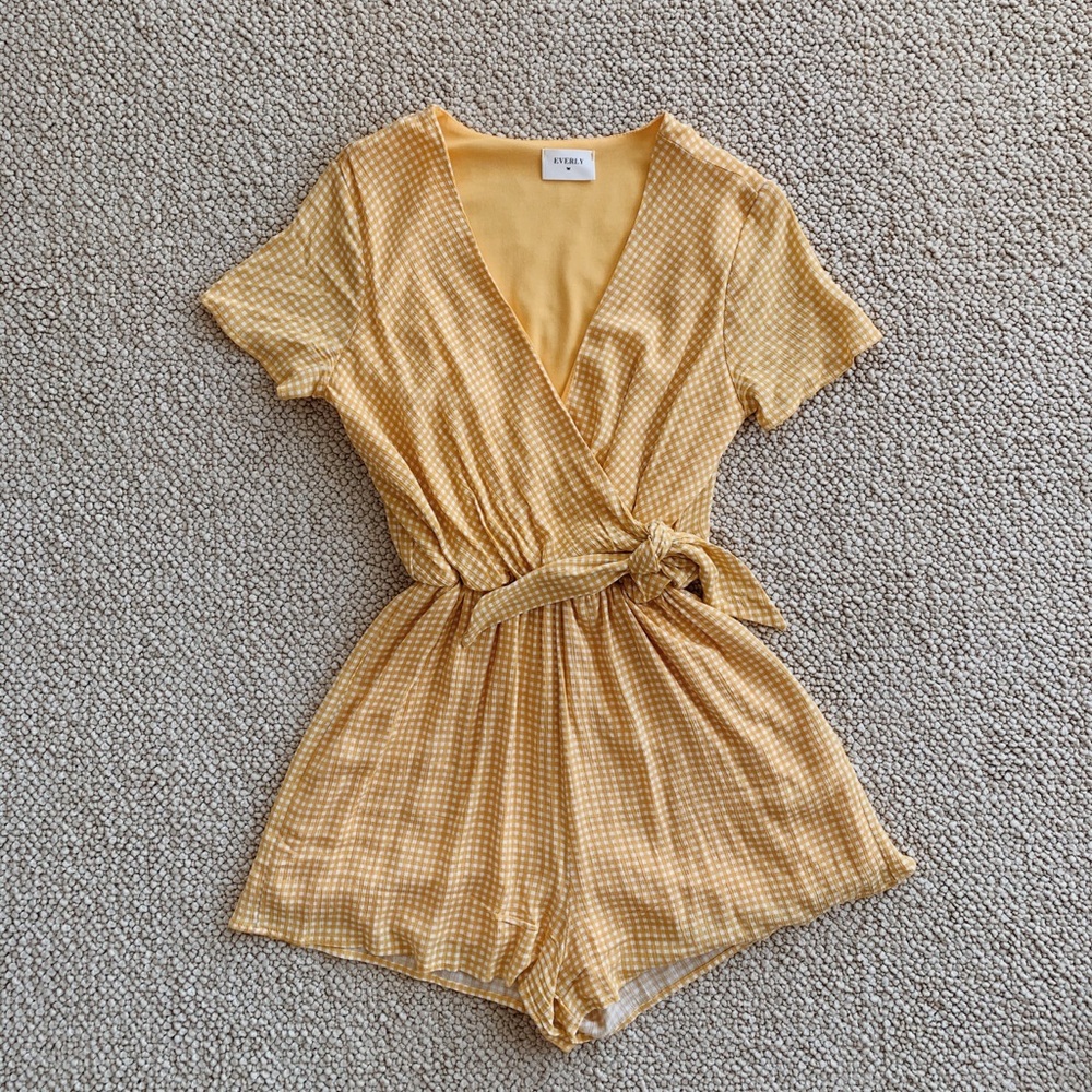 Everly Yellow Gingham Romper, Size XS